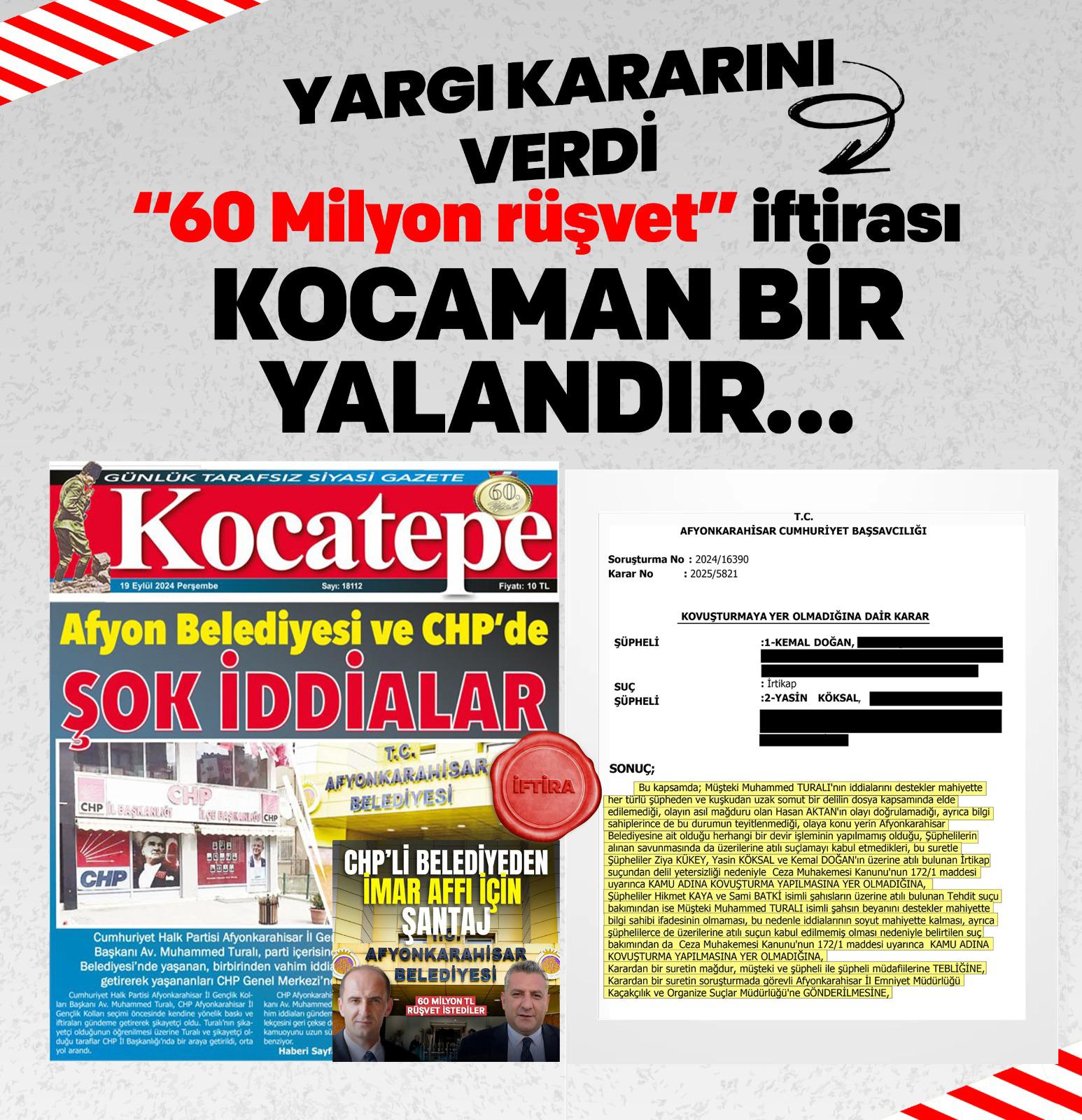 60 Milyon rüşvet iftirasında Yargı hükmünü verdi